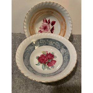 2 Vintage Floral Luminescent Small Serving Bowls  7 inches   #1249